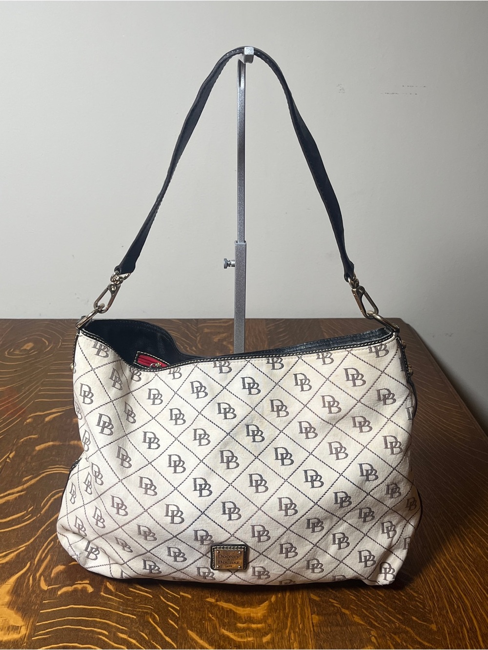 Dooney & Bourke Quilted Logo White and Black Monogram Shoulder Bag Leather strap